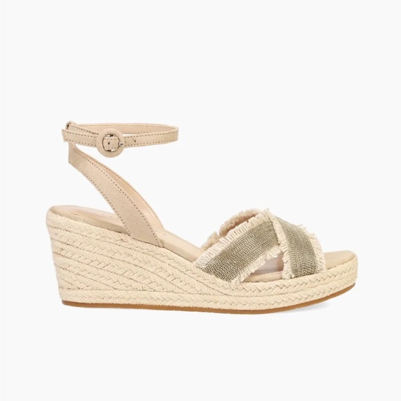Pelle Moda Women Konner Wedge Sandal Espadrille Natural Beige Suede Linen 8.5 - Picture 5 of 14